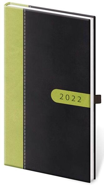 Diář 2022 Bora - černo/zelený, týdenní kapesní