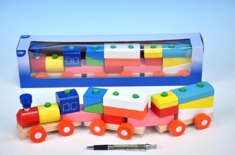 Vlak + 2 vagóny dřevo tahací 45cm v krabičce od 12 měsíců