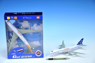 Letadlo kov 26cm na zpětné natažení na baterie se zvukem se světlem asst 2 druhy v krabičce