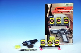 Pistole na kuličky plast 15cm + terč a kuličky na kartě