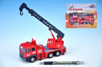 Autojeřáb kov 15cm na zpětný chod na baterie se zvukem se světlem v krabičce