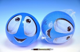 Míč smajlík modrý 22cm v síťce