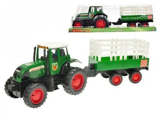 Traktor s vlečkou plast 43cm na setrvačník v krabici