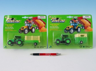 Traktor s vlečkou kov 16cm 6 druhů na kartě