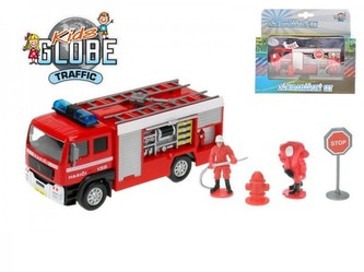 Auto hasiči kov 13cm s postavičkami na zpětný chod na baterie se světlem se zvukem v krabičce