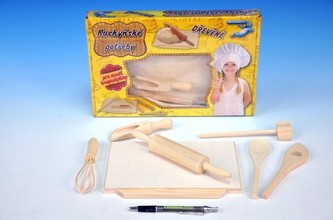 Nádobí Vál s válečkem + kuchyňské pomůcky dřevo v krabici