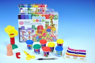 Modelína/Plastelína kreativní sada kadeřník 4ks modelíny + 14 doplňků v krabici
