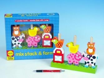 Zvířátka farma na stojánku dřevo 9ks v krabičce 22x25cm od 24 měsíců