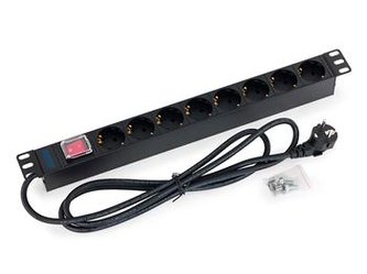 Rozvodný panel Triton 19“ 1U; 8 x zásuvka podle DIN, max. 16 A; kabel 3 x 1,5 mm, 2 m + zástrčka univerzál CZ-DE, max. 1