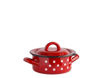 Kastrol s poklicí smalt červený/puntíky 14 cm 0,8 L