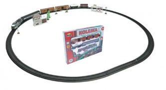 Vlak + 5 vagónů + doplňky délka dráhy 403cm na baterie se světlem v krabici