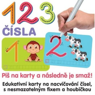 Čísla. Piš na smazatelné karty + fix v krabici 19x17x4,5cm od 5 let