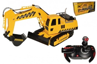 Bagr RC 45cm plast na vysílačku 27MHz dobíjecí pack + adaptér se zvukem se světlem v krabici