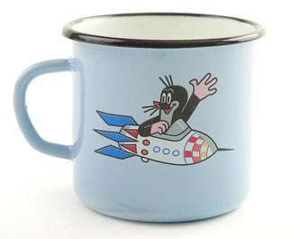 Krtek - hrnek smaltovaný 8cm, světle modrý/ raketa