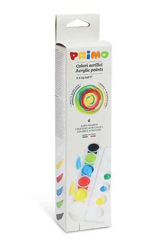 Akrylové barvy PRIMO, sada 6 x 25ml, paleta, kelímky