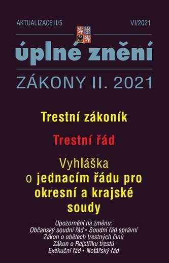 Aktualizace II/5 Trestní zákoník, Trestní řád - Vyhláška o jednacím řádu pro okresní a krajské soudy