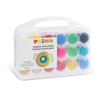 Temperové barvy PRIMO, sada 18 x 25ml, kelímky, PP box