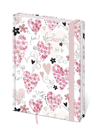 Diář 2022 A5 LYRA týdenní s gumičkou L223 Heart