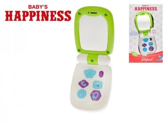 Telefon Mobil plast 17cm se zrcátkem na baterie se světlem a zvukem Baby´s Happiness 12m+ v krabičce