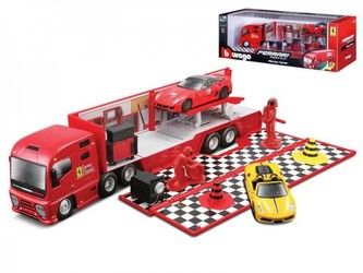 Auto s přívěsem Bburago s doplňky 1:43 Ferrari Race & Play plast v krabici