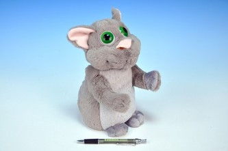 Kocour plyš 24cm stojící opakující všechny slova a zvuky na baterie v sáčku