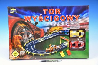 Autodráha závodní + 2 auta plast 215cm na baterie v krabici 49x33x5cm