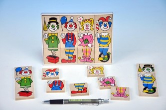 Skládačka Klauni dřevo 12ks v krabičce