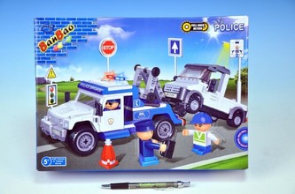 Stavebnice BanBao Police odtahové vozidlo plast zpětný chod 245ks + 3 figurky ToBees v krabičce