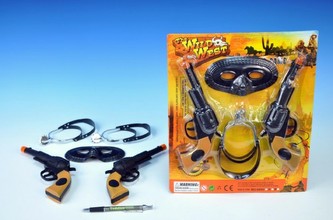 Pistole kovbojská sada 2ks + doplňky plast 22cm na kartě