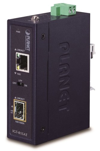 PLANET IGT-815AT konvertor 1x 100/1000Base-T,1x SFP 100/1000-X, ESD+EFT, IP30, -40 až 75°C, malý rozměr