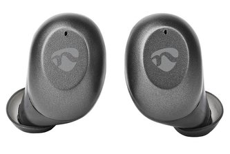 NEDIS bezdrátová sluchátka + mikrofon/ TWS/ BT/ 99 dB/ výdrž 3 hodiny/ hlasové ovládání/ nabíjecí pouzdro/ šedé