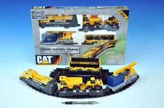 Vlak nákladní CAT plast lokomotiva + 3 vagóny + dráha 58,5x33cm na baterie v krabici
