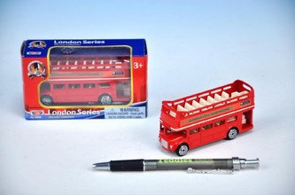 Autobus Londýn červený patrový s otevřenou střechou kov 10cm v krabičce