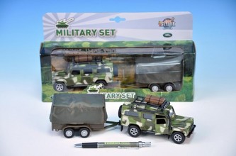 Auto vojenské Land Rover kov 14,5cm se zvukem a se světlem na zpětný chod v krabici