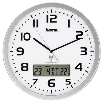 HAMA nástěnné hodiny Extra/ průměr 30 cm/ řízené rádiovým signálem/ s datem a teplotou/ 2x AA baterie/ bílo-stříbrné HAMA nástěnné hodiny Extra/ průměr 30 cm/ řízené rádiovým signálem/ s datem a teplotou/ 2x AA baterie/ bílo-stříbrné