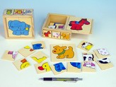 Puzzle zvířátka dřevo pro nejmenší 2 druhy v krabičce 12m+