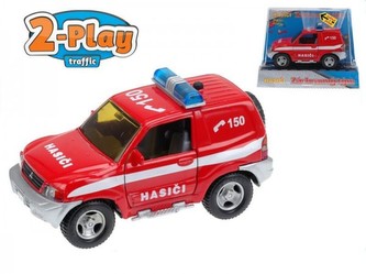 Auto Mitshubishi hasiči kov 12cm na zpětné natažení na baterie 2xLR41 se zvukem se světlem v krabici