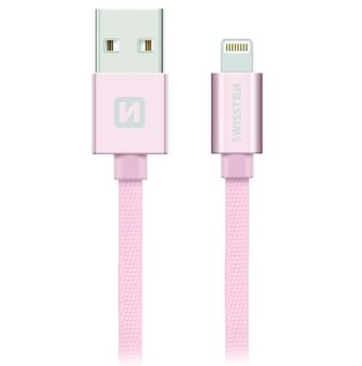 Swissten Datový Kabel Textile Usb / Lightning Mfi 1,2 M Růžovo/Zlatý