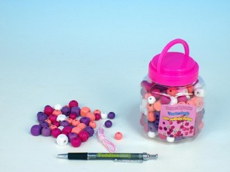 Korálky dřevo růžovo-fialové 200ks v dóze