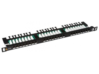 Solarix 19\" Patch panel 24xRJ45 CAT5E UTP s vyvaz.lištou černý 0,5U, SX24HD-5E-UTP-BK