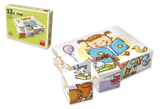 Kostky kubus Hezký den dřevo 12ks v krabičce 16,5x12x4cm