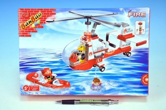 Stavebnice BanBao Vrtulník Hasiči 150ks + 3 figurky v krabici 28x19x5,5cm