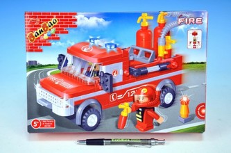 Stavebnice BanBao Auto hasiči 158ks + 2 figurky v krabici 28x19x5,5cm