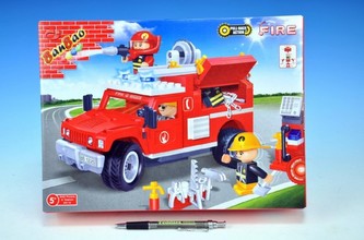 Stavebnice BanBao Auto hasii na zpětné natažení 242ks + 3 figurky v krabici 33x24x7cm