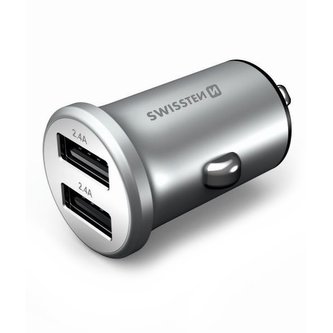 Swissten Cl Adaptér 2X Usb 4,8A Metal Stříbrný
