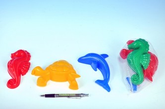 Formičky/Bábovky zvířátka plast na písek; 2 druhy; 3ks v síťce od 12 měsíců