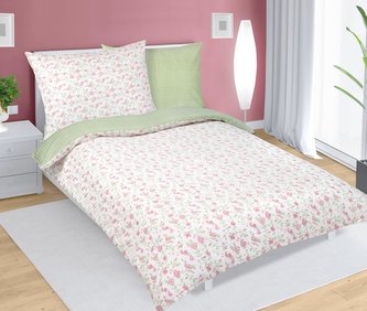 Povlečení krepové - jedna strana růžovozelený květ, druhá strana zelený proužek - 140x200,70x90 cm