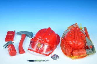 Přilba hasičská plast 29x20cm s doplňky v síťce