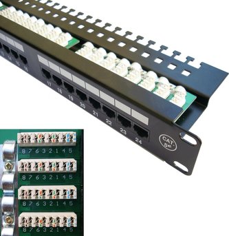 DATACOM Patch panel 19\" UTP 24 port CAT5E LSA 1U BK (3x8p)hor.záře DATACOM Patch panel 19\" UTP 24 port CAT5E LSA 1U BK (3x8p)hor.záře
