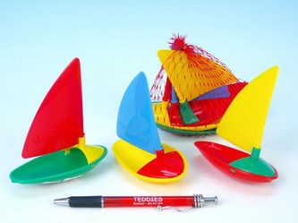 Loď - Plachetnice plast 10cm 3ks v síťce